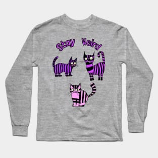 Stay Weird Purple Striped Cats Long Sleeve T-Shirt